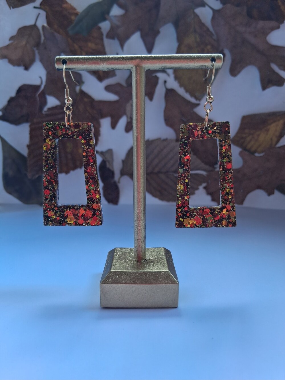 ✨ Autumn’s Fallen Spark -Hand Crafted Rectangular Dangle Earrings